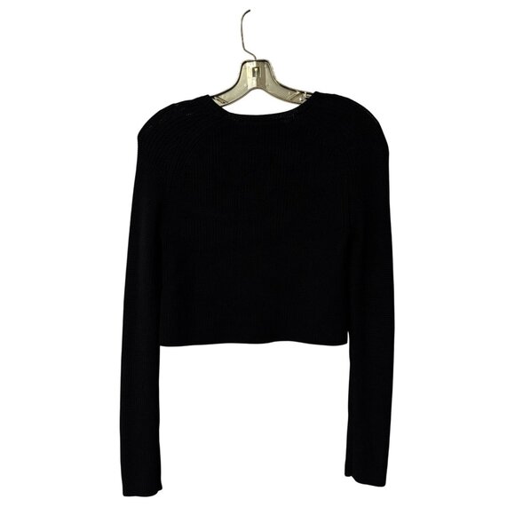 White House Black Market XS Black Knit Cropped Sweater Womens Long Sleeve - Picture 4 of 9